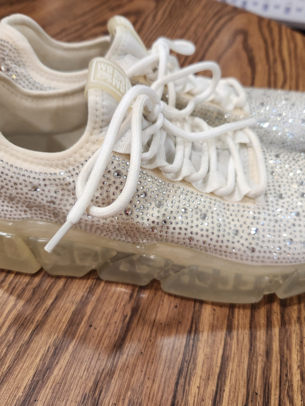 Steve Madden Cream Rhinestone Knit Lace-Up Sneakers
